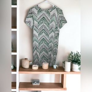 H&M Womens Size 2 Green White & Black Short Sleeve Dress With Back Window